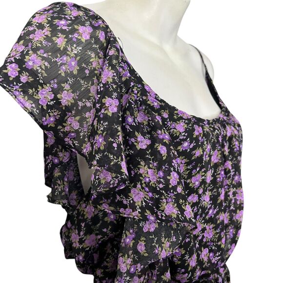 Deb Y2K Purple Black Floral Ruffle Babydoll Lined Vintage Dress Womens Plus 3X - Picture 4 of 15